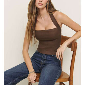 Reformation 'Malika' Brown Linen Top Size 6